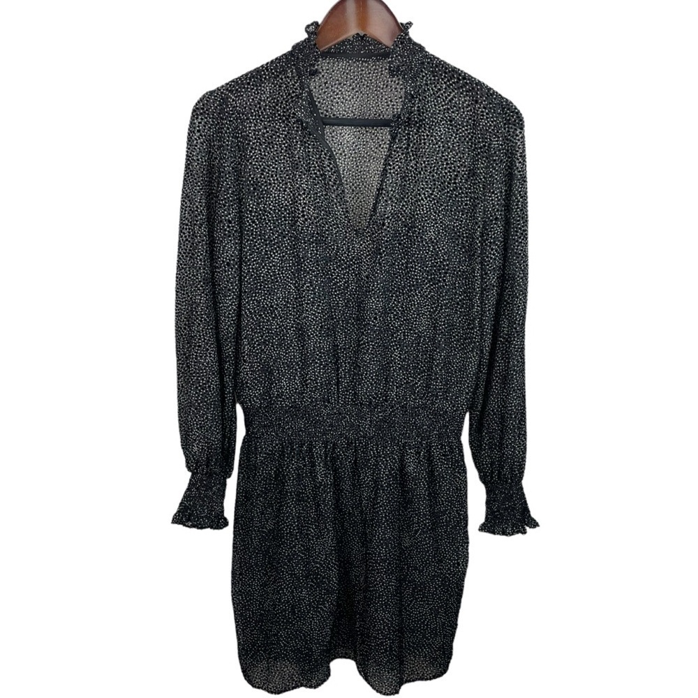 WHBM | Black Flocked Soft Dot Blouson Dress New
